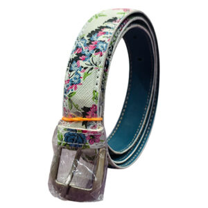 Vibrant Floral Print Saffiano Texture Belt – White/Multi