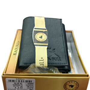 Black Bull Men’s Premium Genuine Leather Tri-Fold Wallet – Midnight Black
