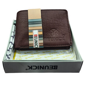 Reunick Men’s Classic Bi-Fold Wallet – Rich Coffee Brown Textured Leather