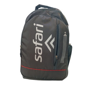 Safari Graphite Casual Backpack – Bold Vertical Logo & Red Stripe Edition
