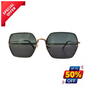 Unisex Geometric Hexagon Sunglasses with Golden Metal Frame and UV Protected Black Lenses