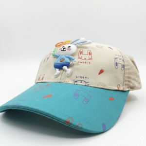 Kids Baseball Cap with Rabbit Ears, Pink, Cute Bunny Print, 3D Cartoon Patch, Sun Hat for boys&girl