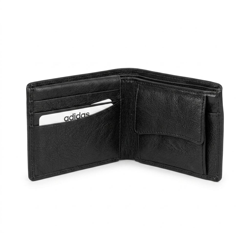 Genuine Leather Wallet for Men – ADIDas, Slim Bifold with Coin Pocket, 4 Card Slots, 2 Cash Compartments, 2 Hidden Pockets – Gift Box Included | Color : Black - Image 2