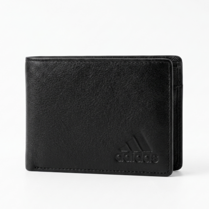 Genuine Leather Wallet for Men – ADIDas, Slim Bifold with Coin Pocket, 4 Card Slots, 2 Cash Compartments, 2 Hidden Pockets – Gift Box Included | Color : Black