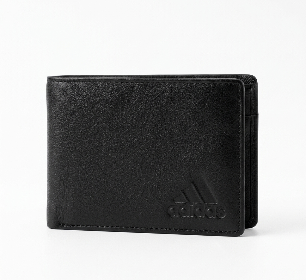 Genuine Leather Wallet for Men – ADIDas, Slim Bifold with Coin Pocket, 4 Card Slots, 2 Cash Compartments, 2 Hidden Pockets – Gift Box Included | Color : Black