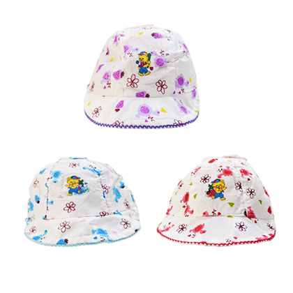 3-Pack Infant Floral & Bear Print Soft Cotton Sun Hats